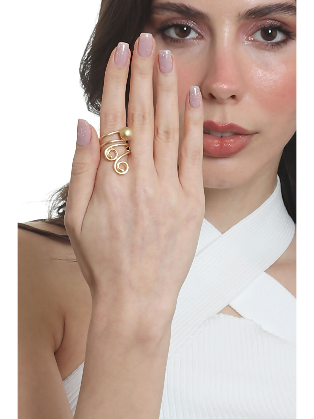 Sarı Kadın Mat Altın Kaplama Tel Sarma Spiral Tasarım Yüzük-6