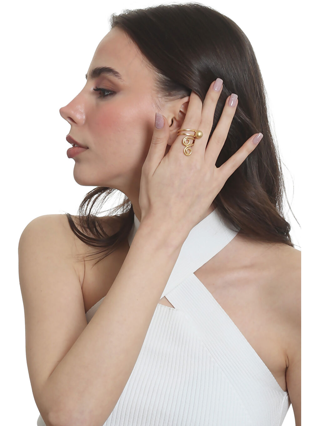 Sarı Kadın Mat Altın Kaplama Tel Sarma Spiral Tasarım Yüzük-7