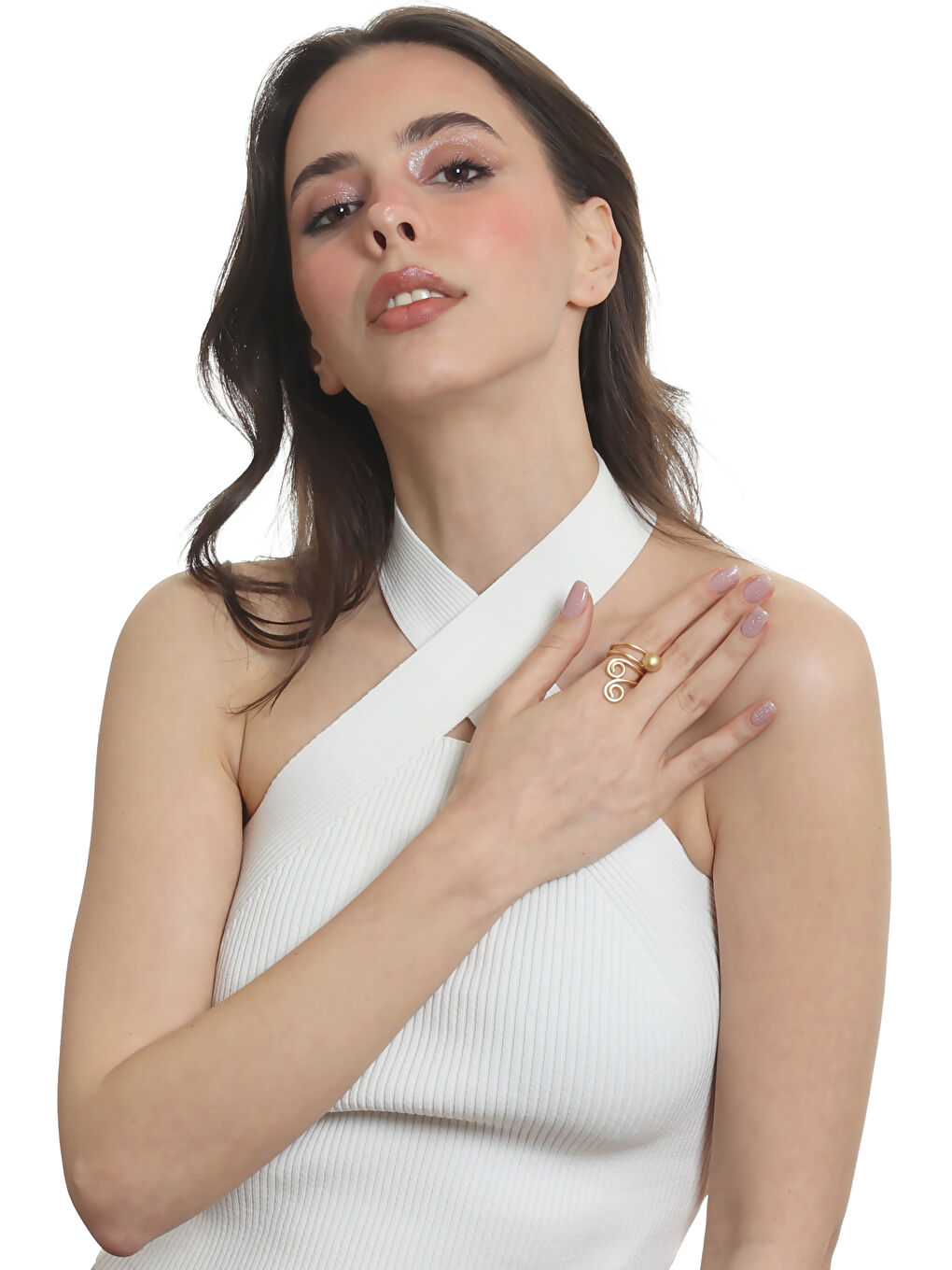 Sarı Kadın Mat Altın Kaplama Tel Sarma Spiral Tasarım Yüzük-8