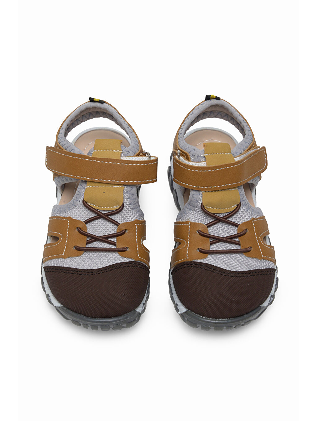 Kahverengi Çocuk Unisex Camel Çoçuk Cırt Ve Bağcıklı Rahat Kalıp Sandalet-1