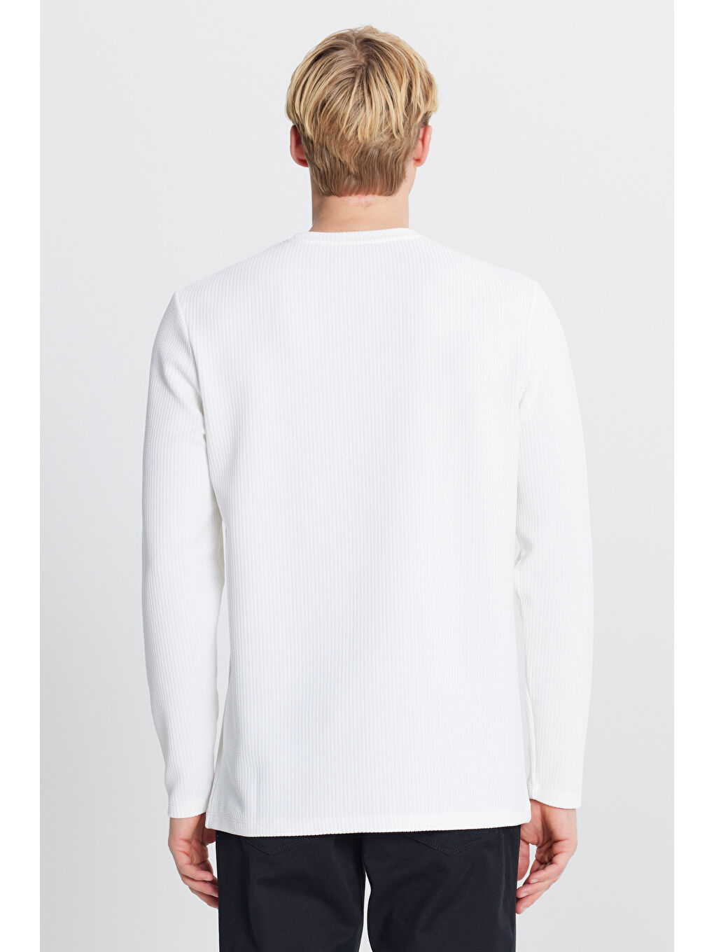 Erkek Ekru Dar Kesim Bisiklet Yaka Jakarlı Esnek Tişört-4