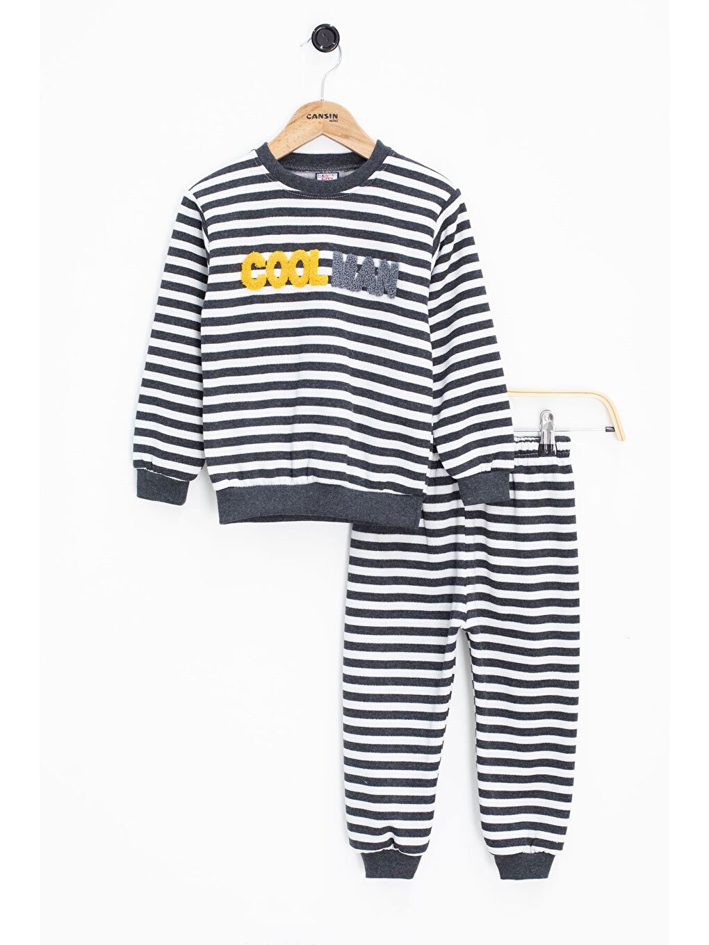 Gri Erkek Çocuk Yazı Nakışlı Şardonlu 2'li takım 22705