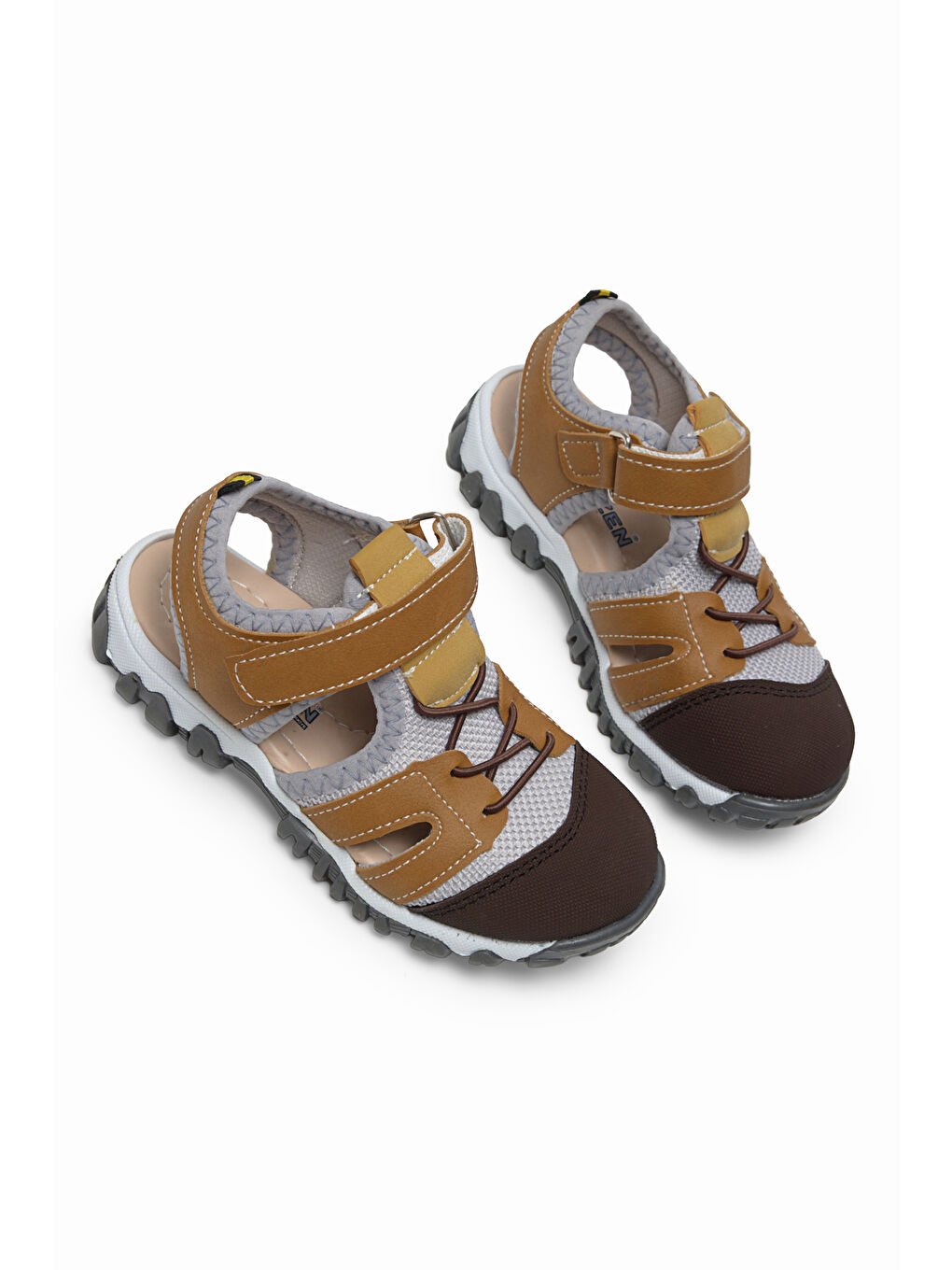 Kahverengi Çocuk Unisex Camel Çoçuk Cırt Ve Bağcıklı Rahat Kalıp Sandalet-2