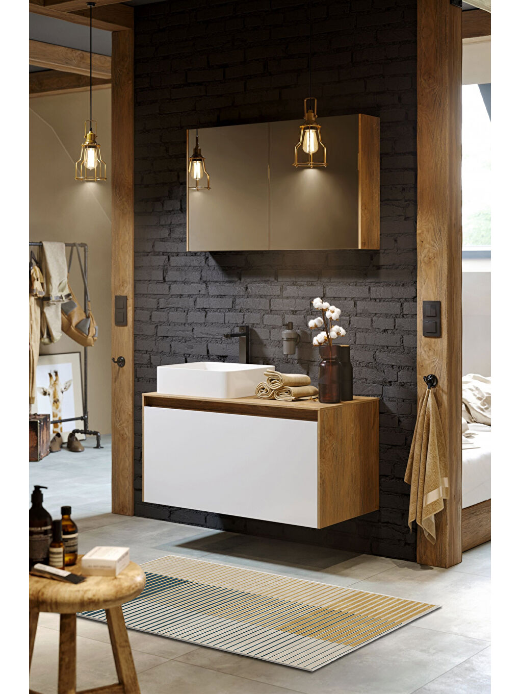 Sarı Dekoratif Özel Tasarım Yıkanabilir İnce Kaymaz Tabanlı Modern Halı KECE FR19-3