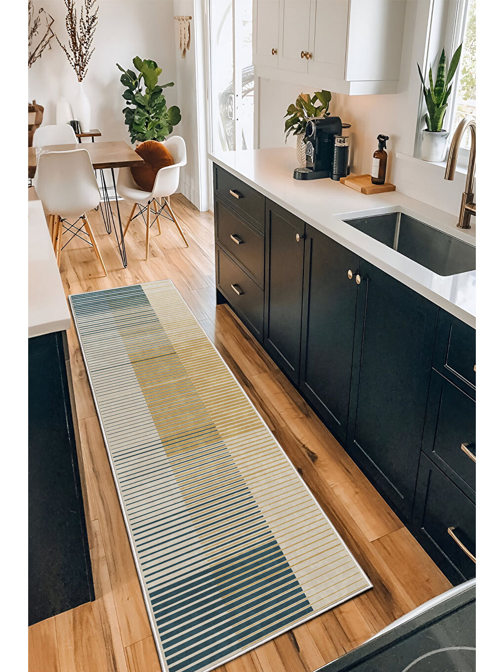 Sarı Dekoratif Özel Tasarım Yıkanabilir İnce Kaymaz Tabanlı Modern Halı KECE FR19-4