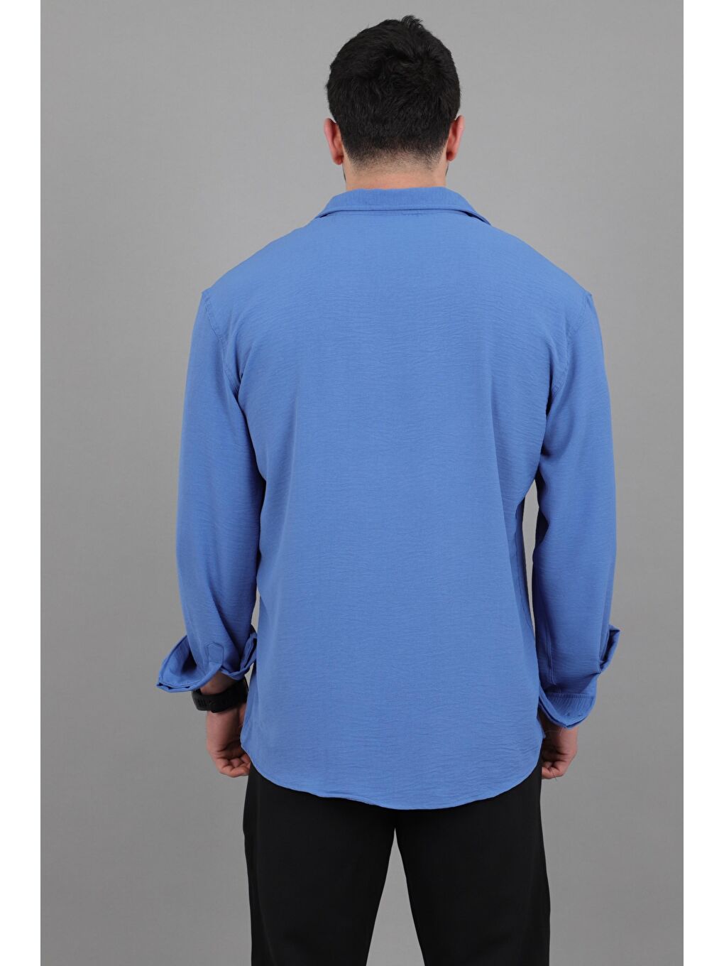 Lacivert Uzun Kol Keten Gömlek BLD 7040_40368-4