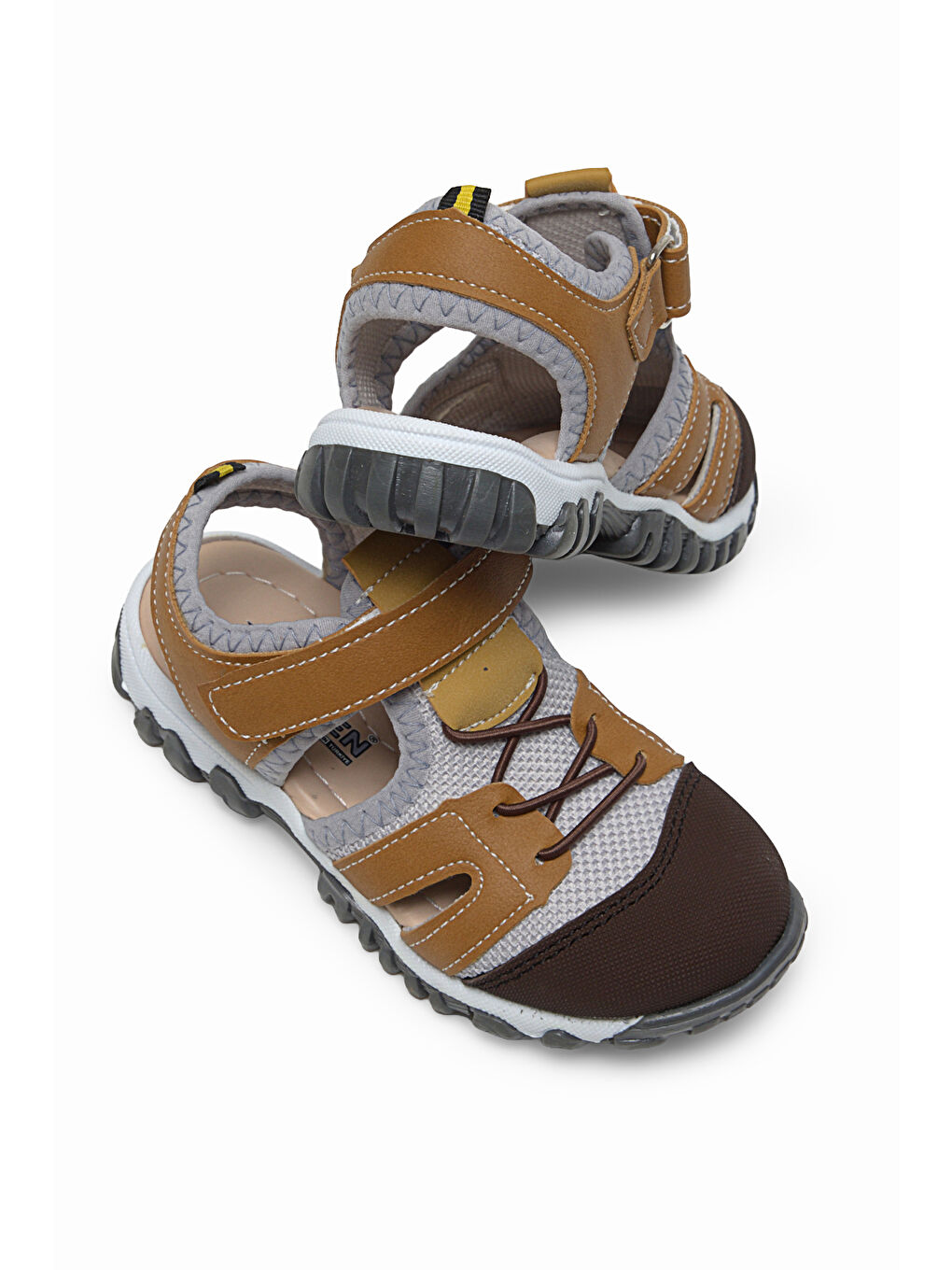 Kahverengi Çocuk Unisex Camel Çoçuk Cırt Ve Bağcıklı Rahat Kalıp Sandalet-4