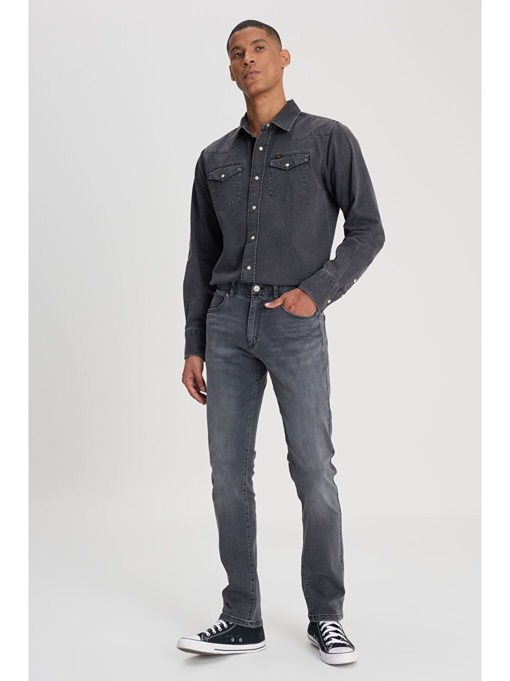 Slim Tapered Fit Dar Kesim Normal Bel Düz Paça Extreme Motion Koyu Gri Esnek Jean Pantolon-1