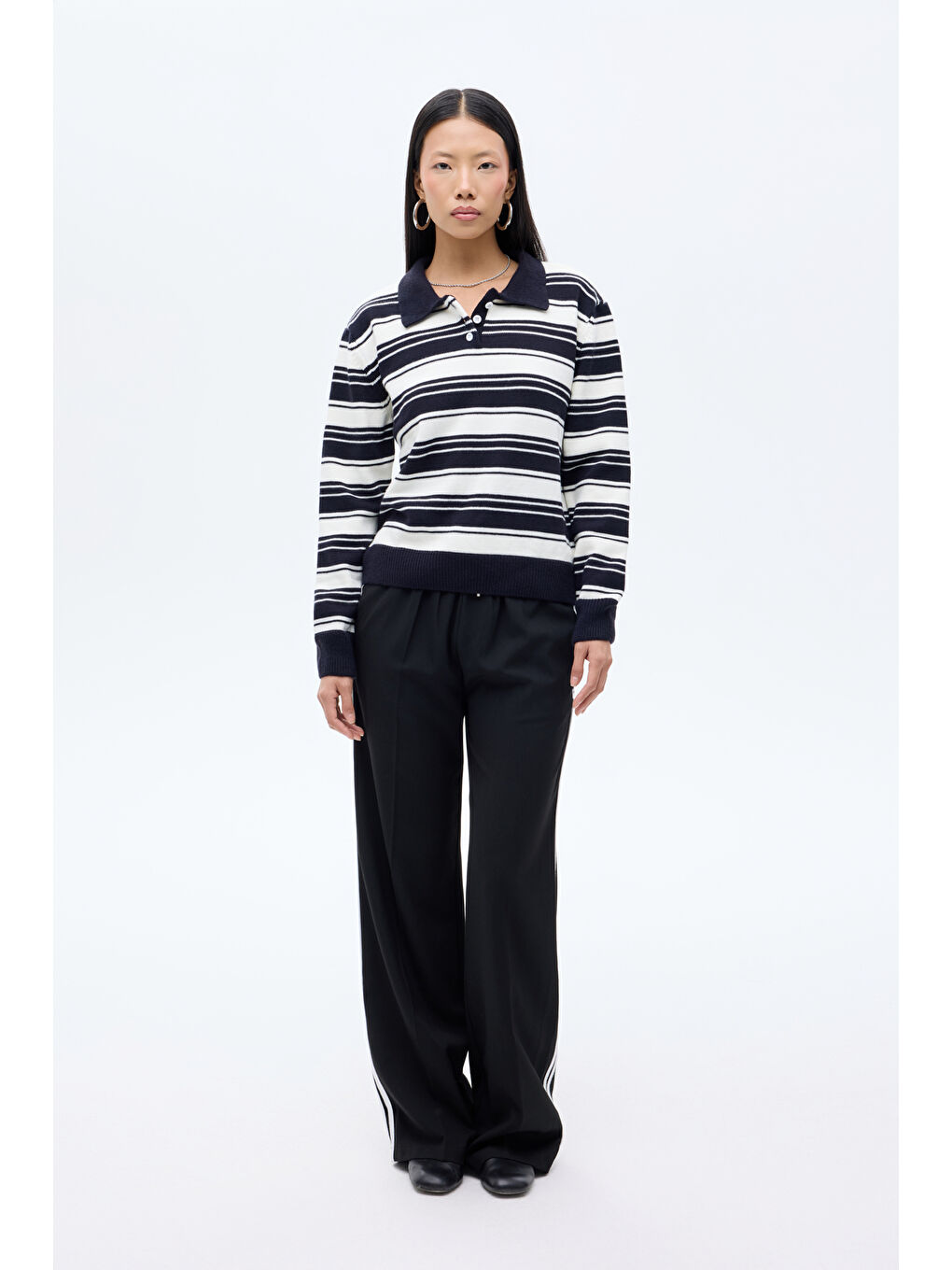 Polo Yaka Çizgili Triko Lacivert-3