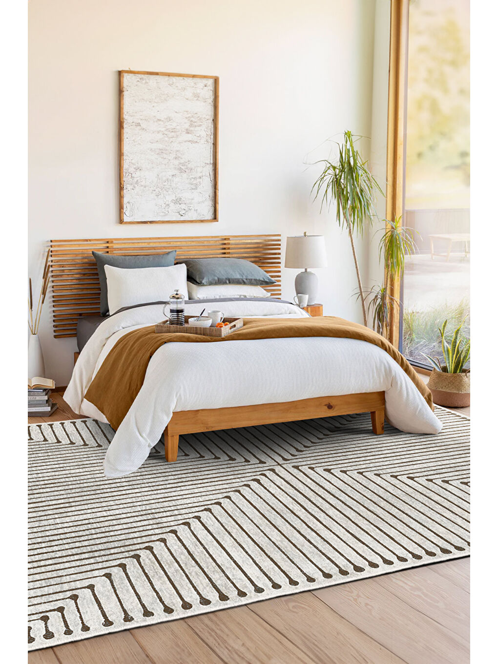 Beyaz Dekoratif Özel Tasarım Yıkanabilir İnce Kaymaz Tabanlı Modern Halı KECE FR18-1