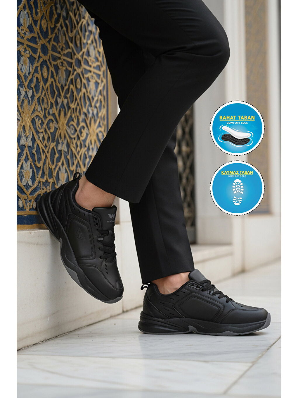 Siyah Bağcıklı Kaymaz Taban Erkek Spor Ayakkabı Erya M-2