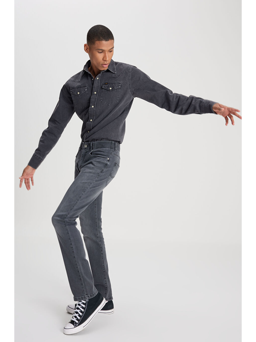 Slim Tapered Fit Dar Kesim Normal Bel Düz Paça Extreme Motion Koyu Gri Esnek Jean Pantolon-3