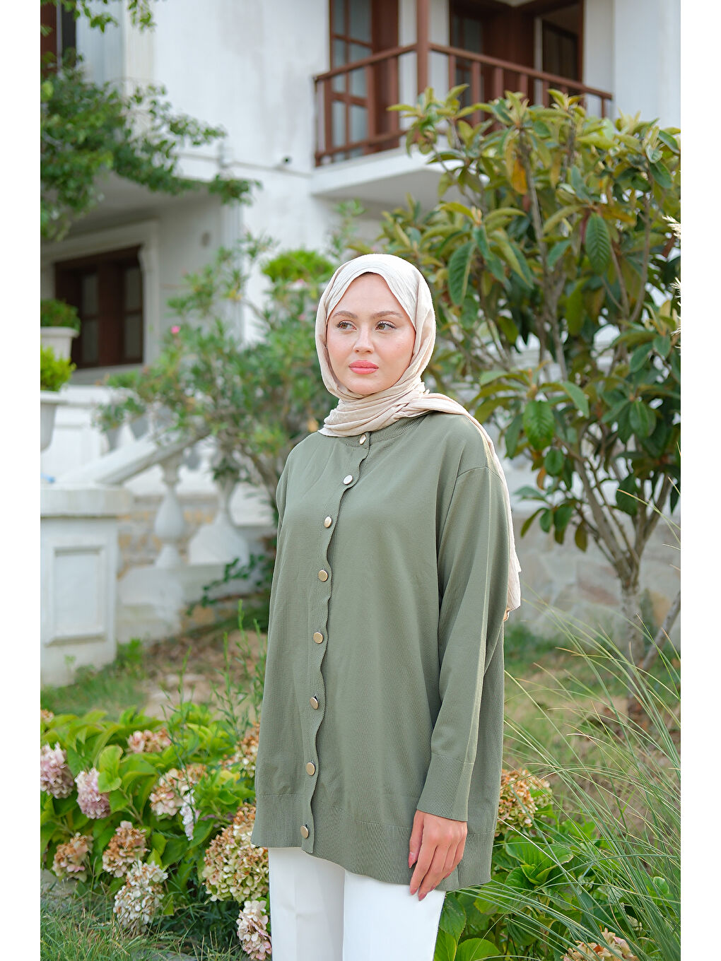 Kadın Ön Düğmeli Hırka Çağla Yeşil-1