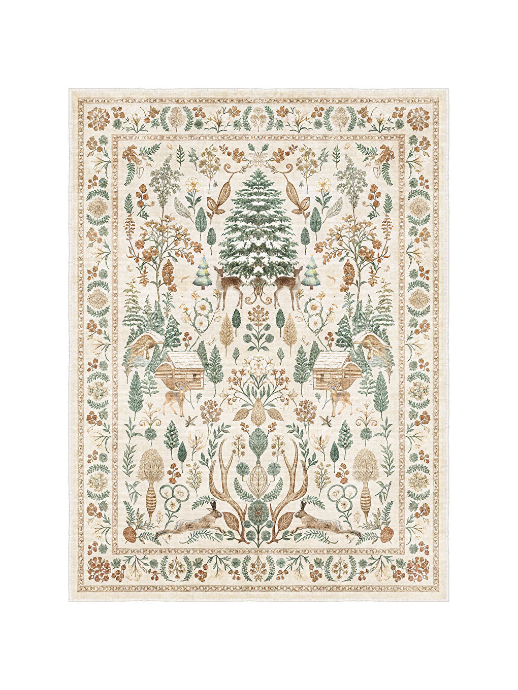 Bej Dekoratif Özel Tasarım Yıkanabilir İnce Kaymaz Tabanlı Modern Halı KECE FR25