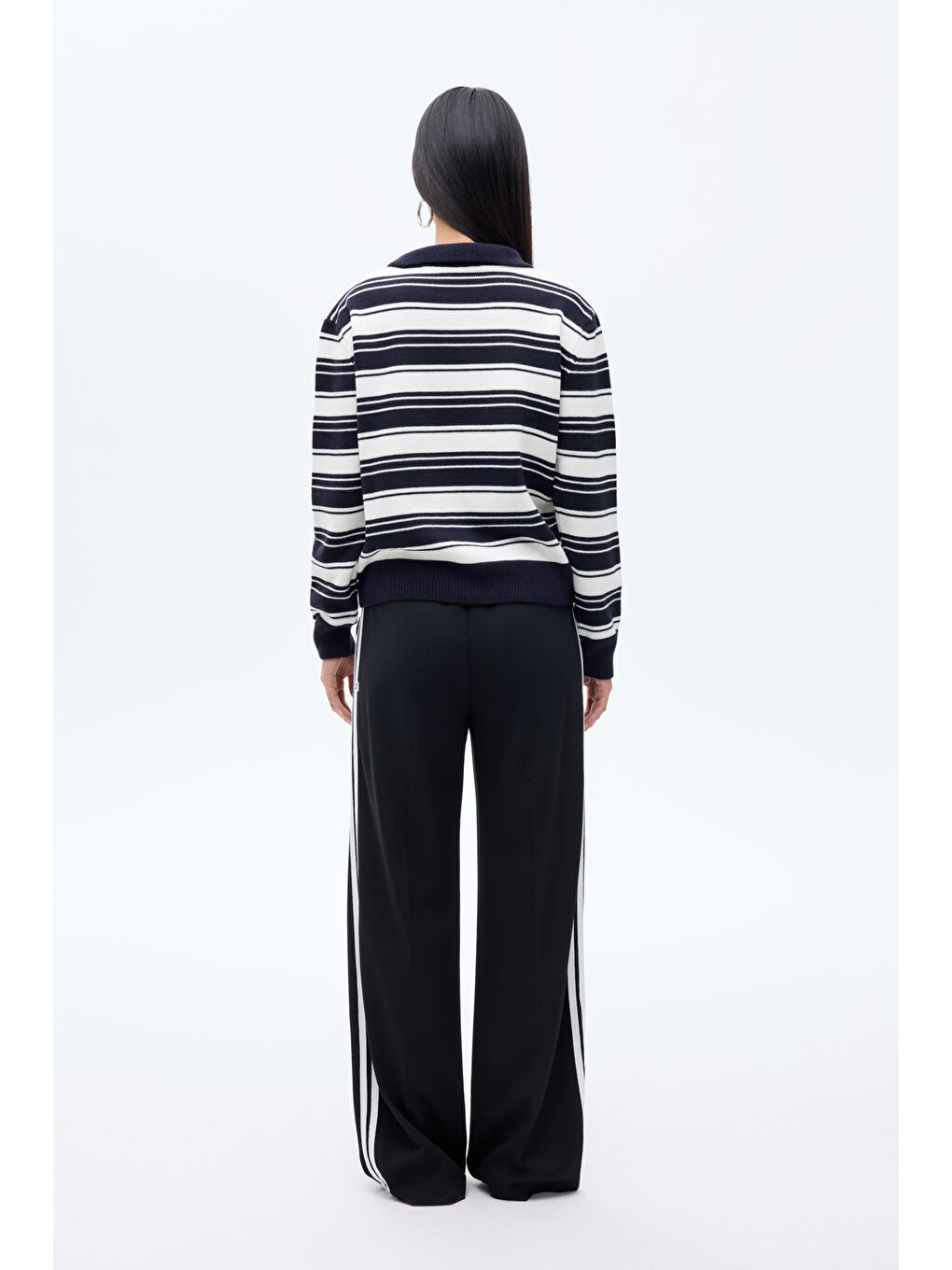 Polo Yaka Çizgili Triko Lacivert-4