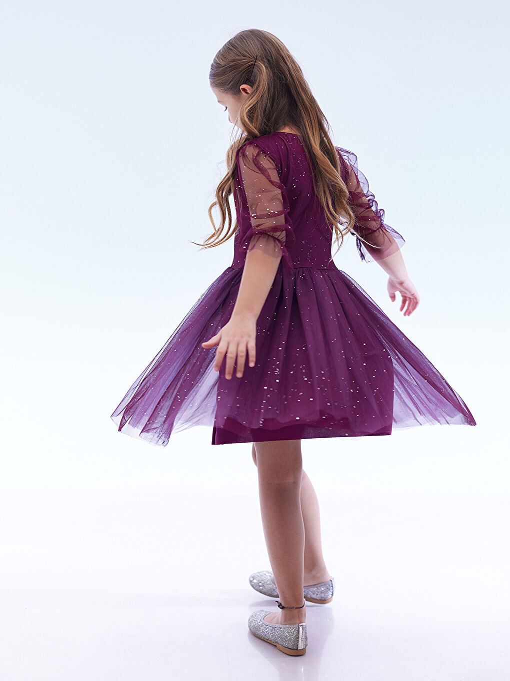 Mor Kız Çocuk Yıldız Baskılı Trend Tül Elbise AK2246-2