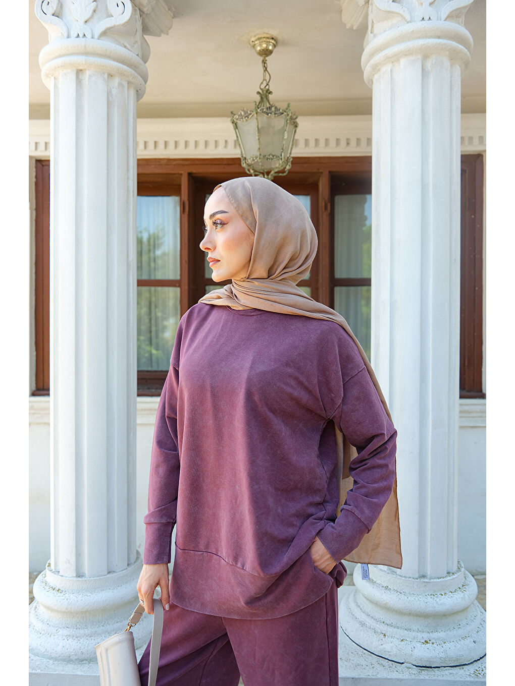 Kadın Yırtmaç Detay Yıkama Takım Bordo-1