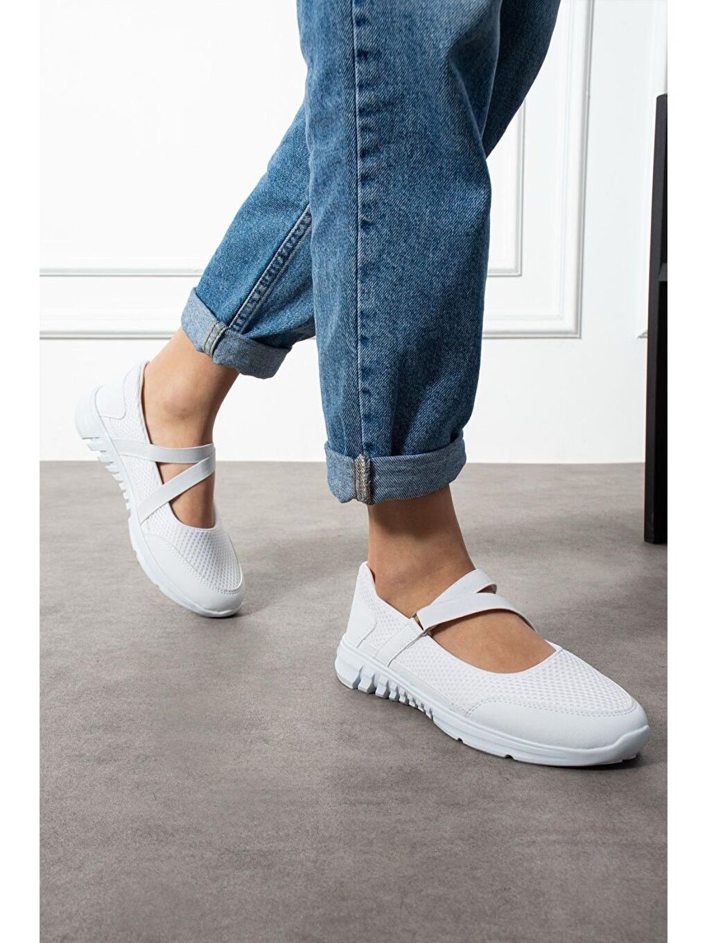 Beyaz Ginevra Günlük Kadın Babet Kolay Giyilebilir Hava Alabilen Hafif Rahat Esnek Spor Ayakkabı-1