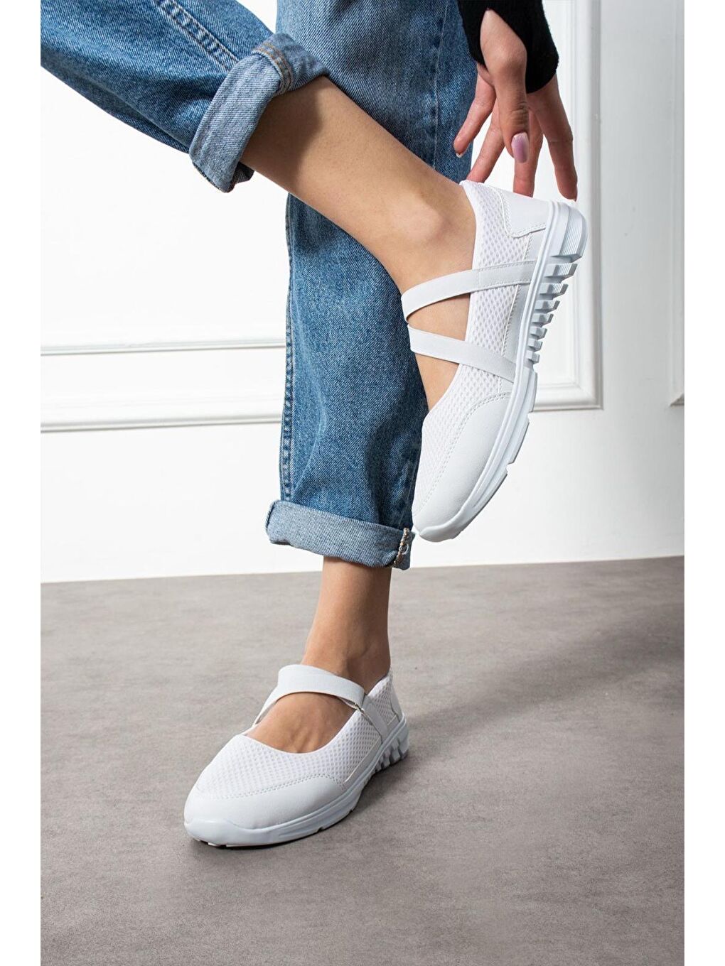 Beyaz Ginevra Günlük Kadın Babet Kolay Giyilebilir Hava Alabilen Hafif Rahat Esnek Spor Ayakkabı-2