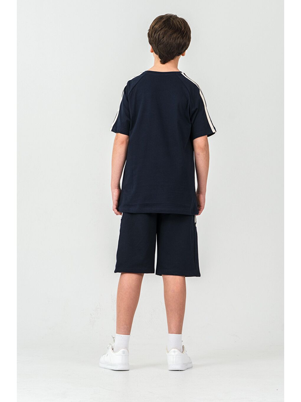 Lacivert College League Los Angels Baskılı Alt Yanlar Biyeli Ve Çıtçıtlı Erkek Çocuk Şort - Tişört Takımı-2