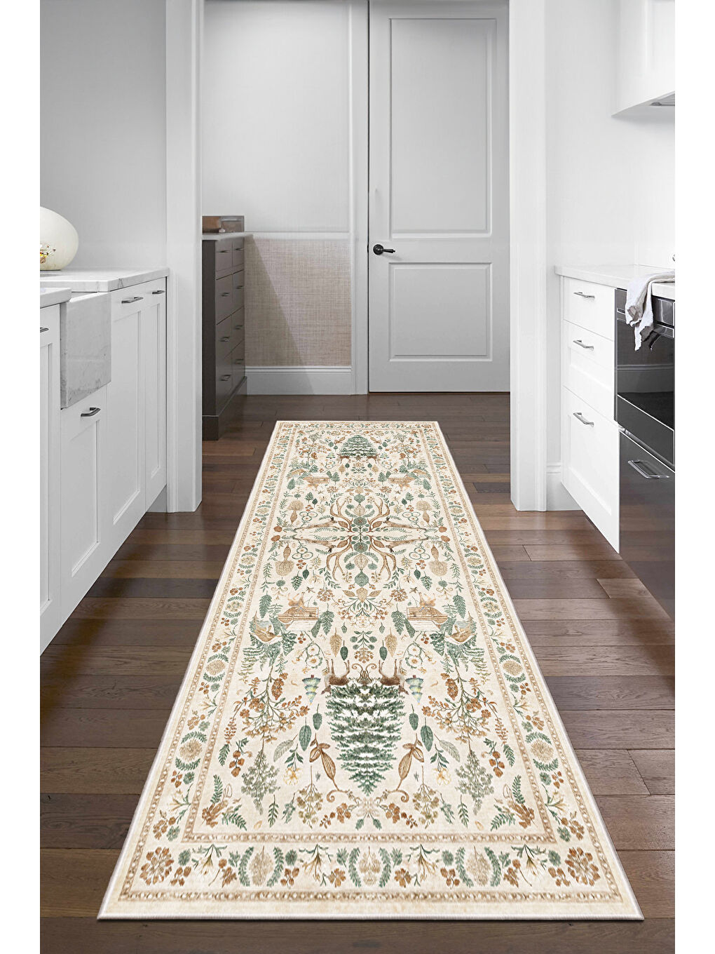 Bej Dekoratif Özel Tasarım Yıkanabilir İnce Kaymaz Tabanlı Modern Halı KECE FR25-4