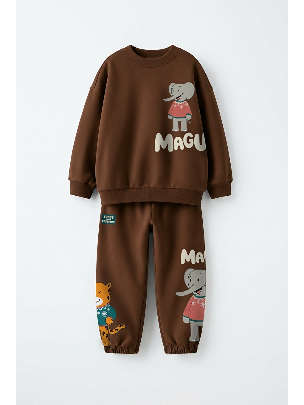 Karışık Çocuk And Milo Kahverengi Sweatshirt Ve Eşofman Altı Takımı-2