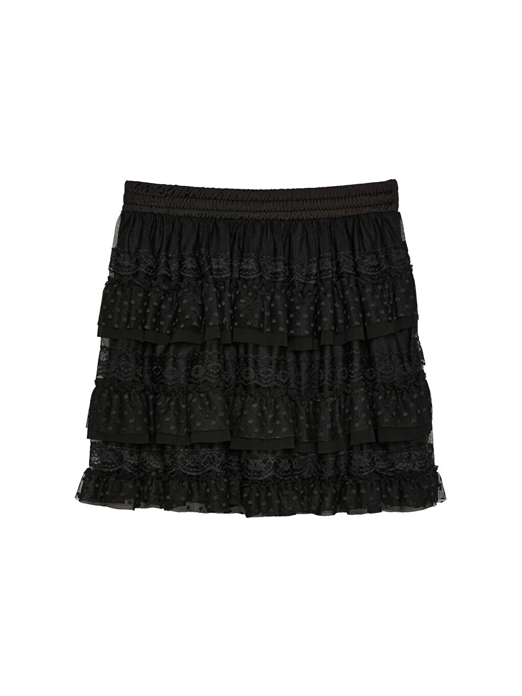 Kat Kat Volanlı Dantel Etek Siyah