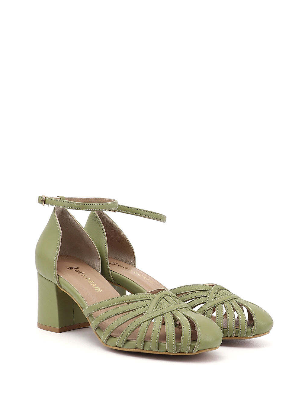 Turkuaz Kadın SU YEŞİLİ Kalın Topuklu Hakiki Deri Ayakkabı-3