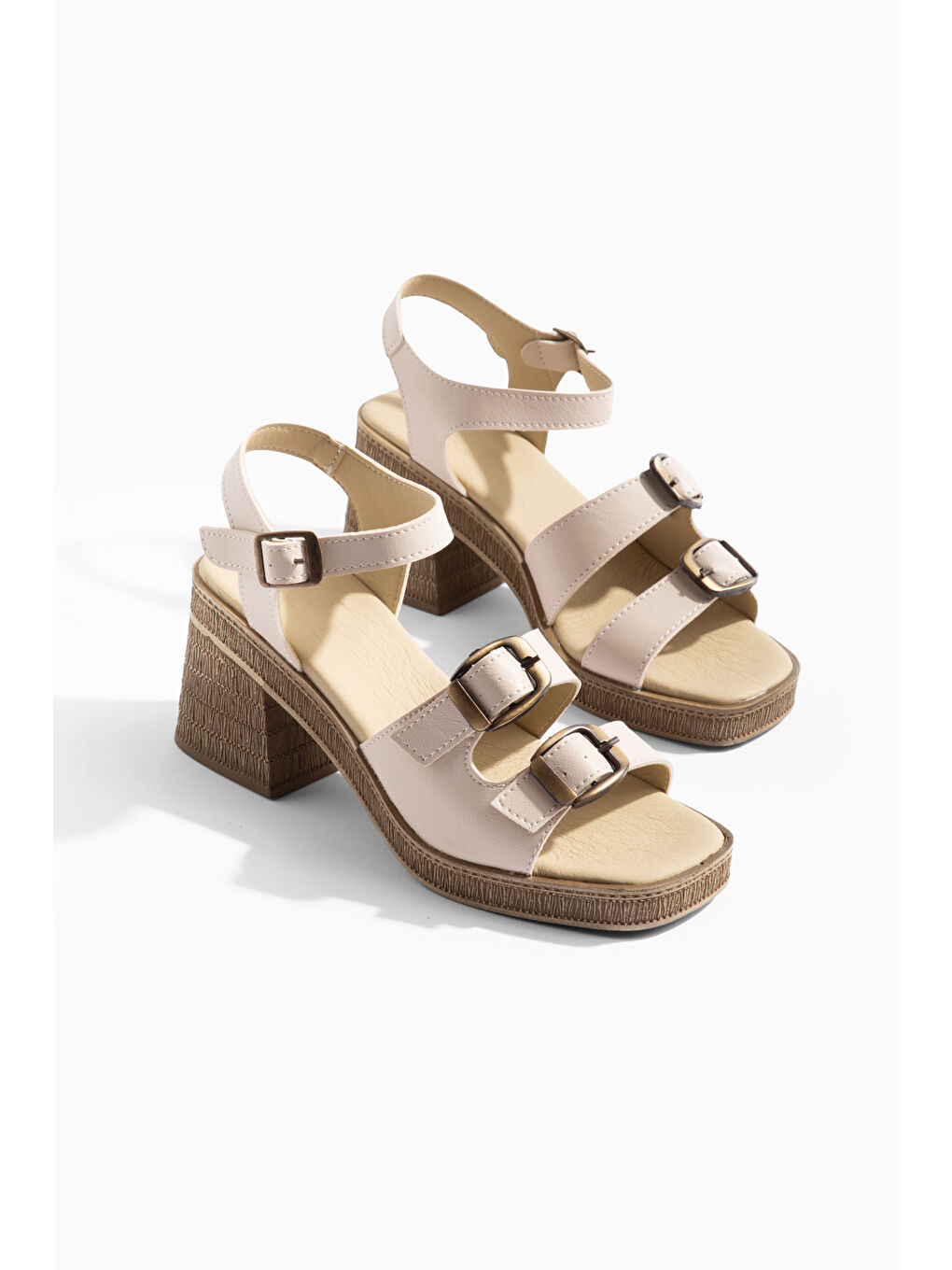 Bej Vados Günlük Ortopedik Klasik Topuklu  Kadın Ayakkabı-4