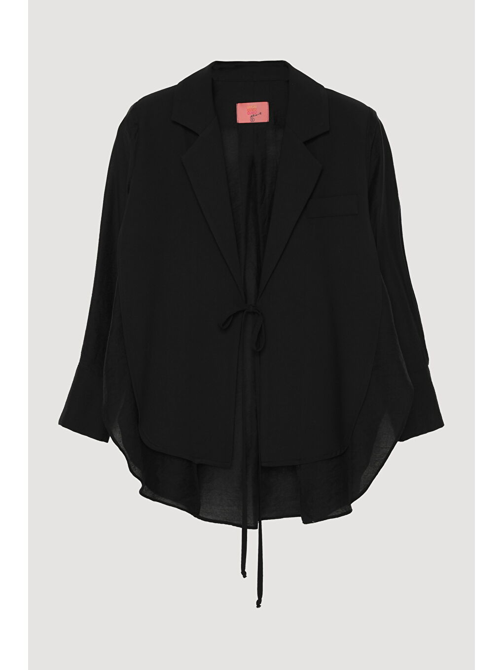 Kruvaze Yaka Önden Bağlamalı Blazer Ceket Siyah