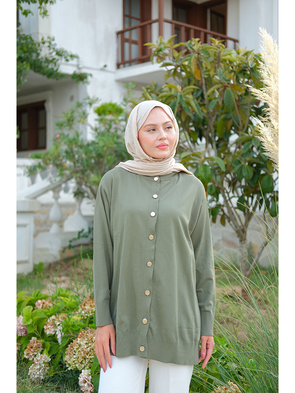 Kadın Ön Düğmeli Hırka Çağla Yeşil-2