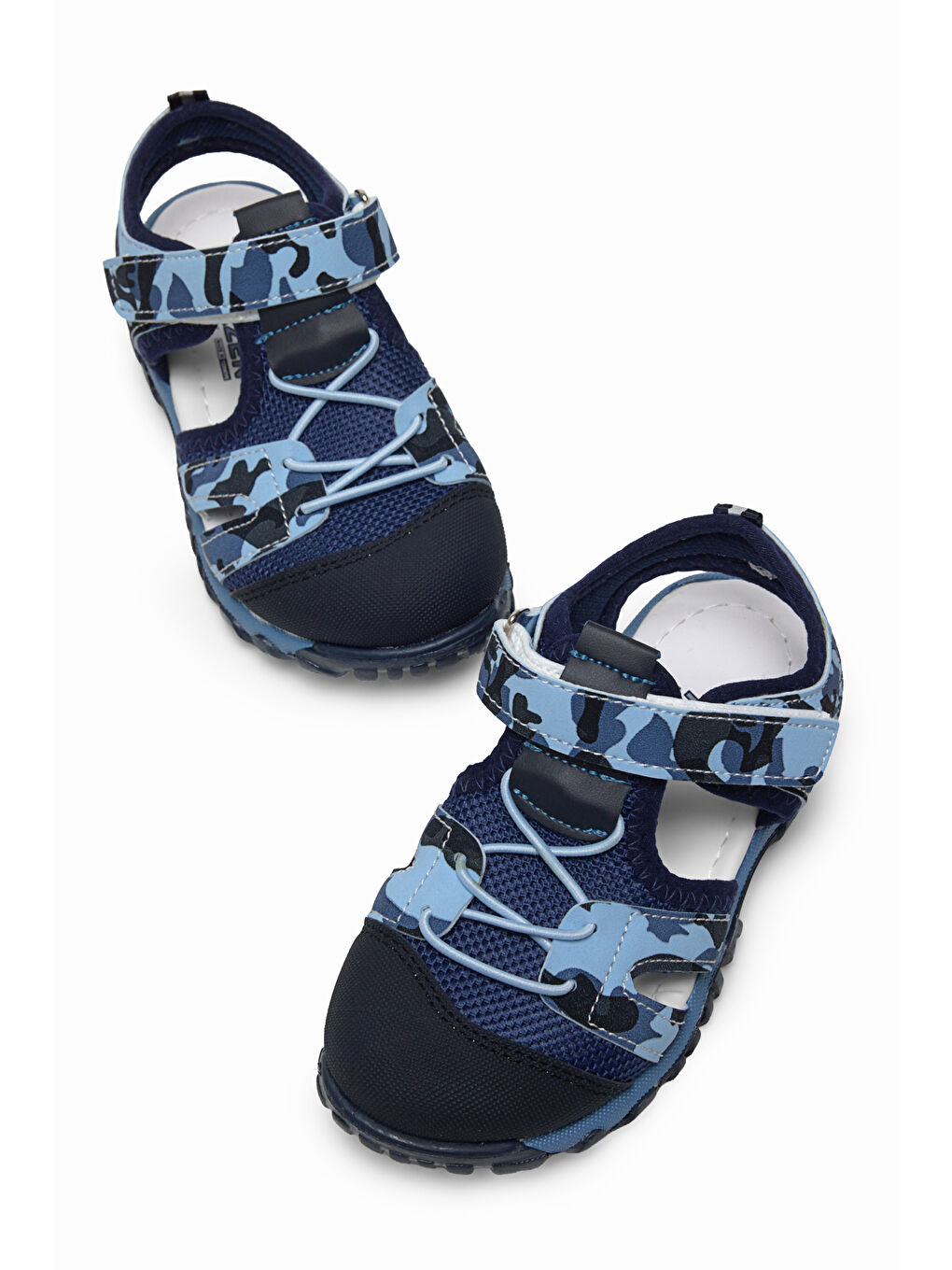 Çocuk Unisex Lacivert Kamuflaj Çoçuk Cırt Ve Bağcıklı Rahat Kalıp Sandalet-3
