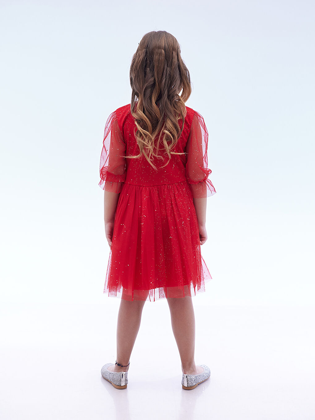 Kırmızı Kız Çocuk Yıldız Baskılı Trend Tül Elbise AK2246-4
