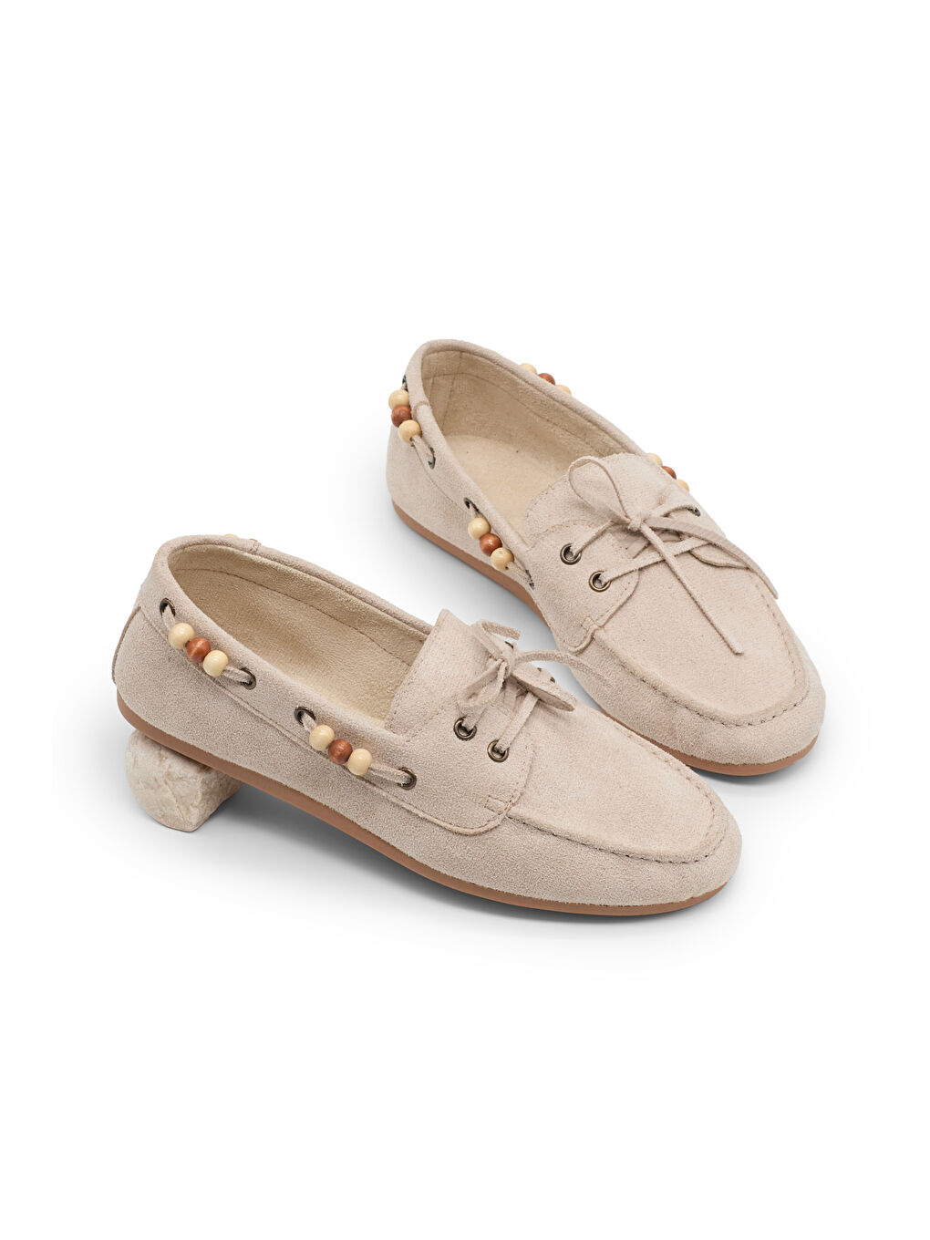 Kadın Bej Rahat Kalıp Boncuk Detaylı Günlük Babet-2