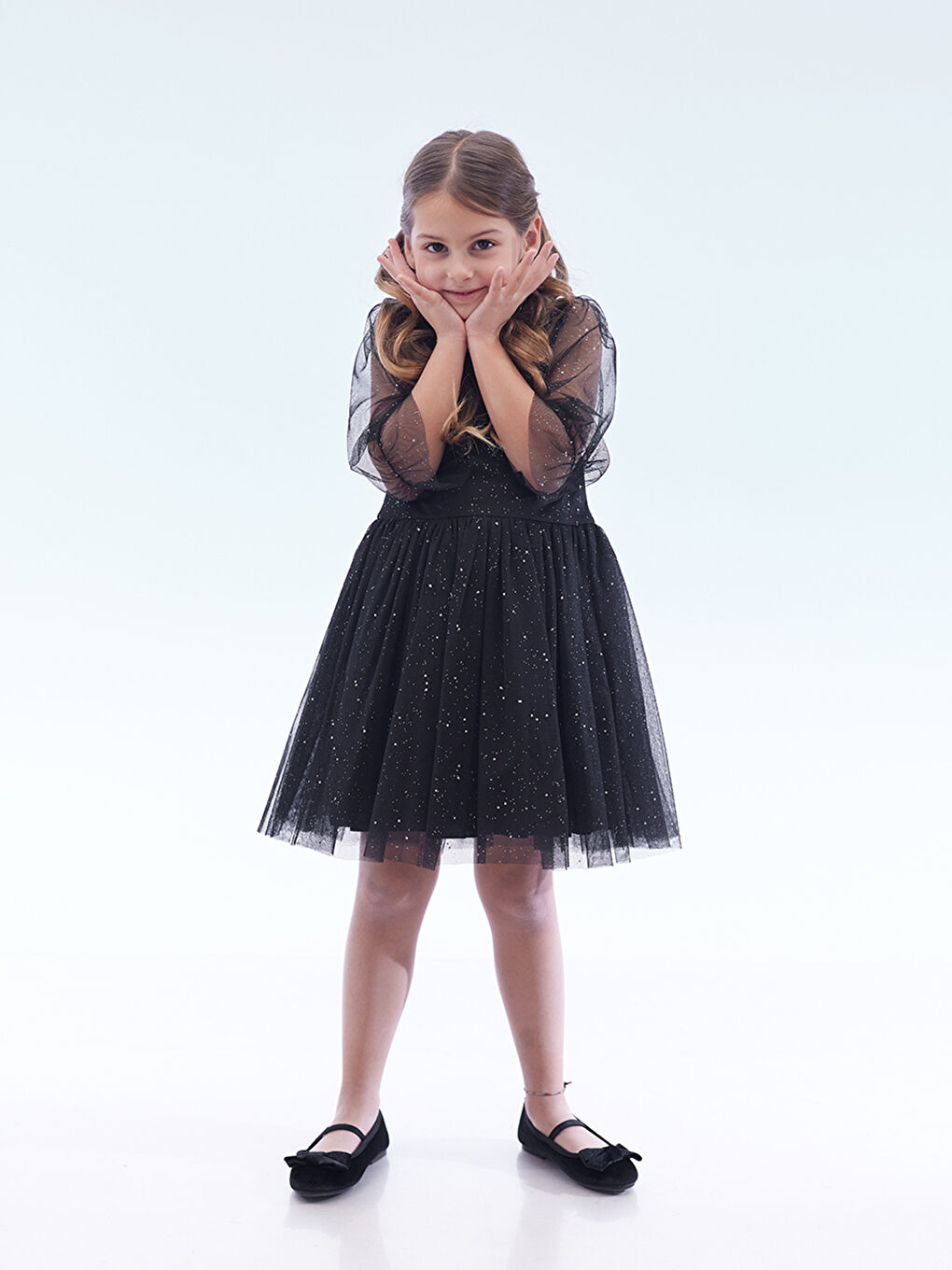 Siyah Kız Çocuk Yıldız Baskılı Trend Tül Elbise AK2246-1