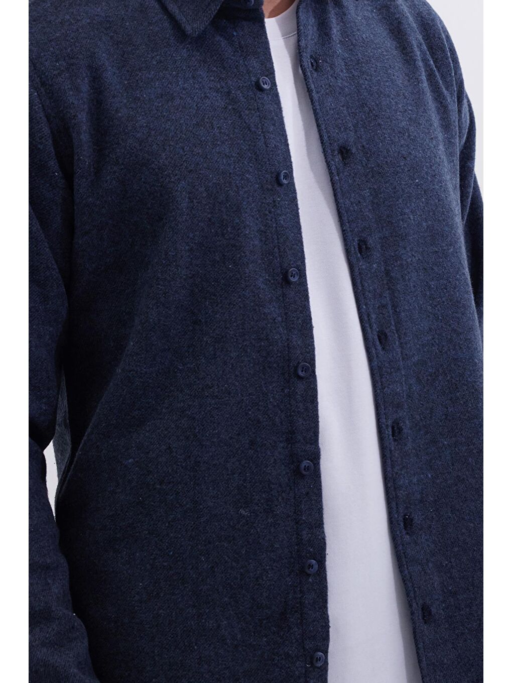 Erkek Slim Fit Dar Kesim Uzun Kollu Düz Kışlık Oduncu Lacivert Gömlek-2