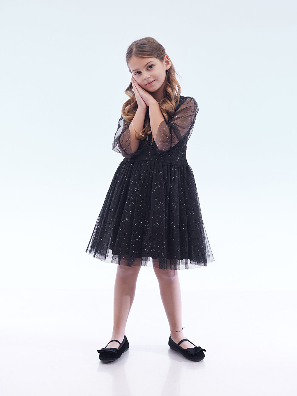Siyah Kız Çocuk Yıldız Baskılı Trend Tül Elbise AK2246-2