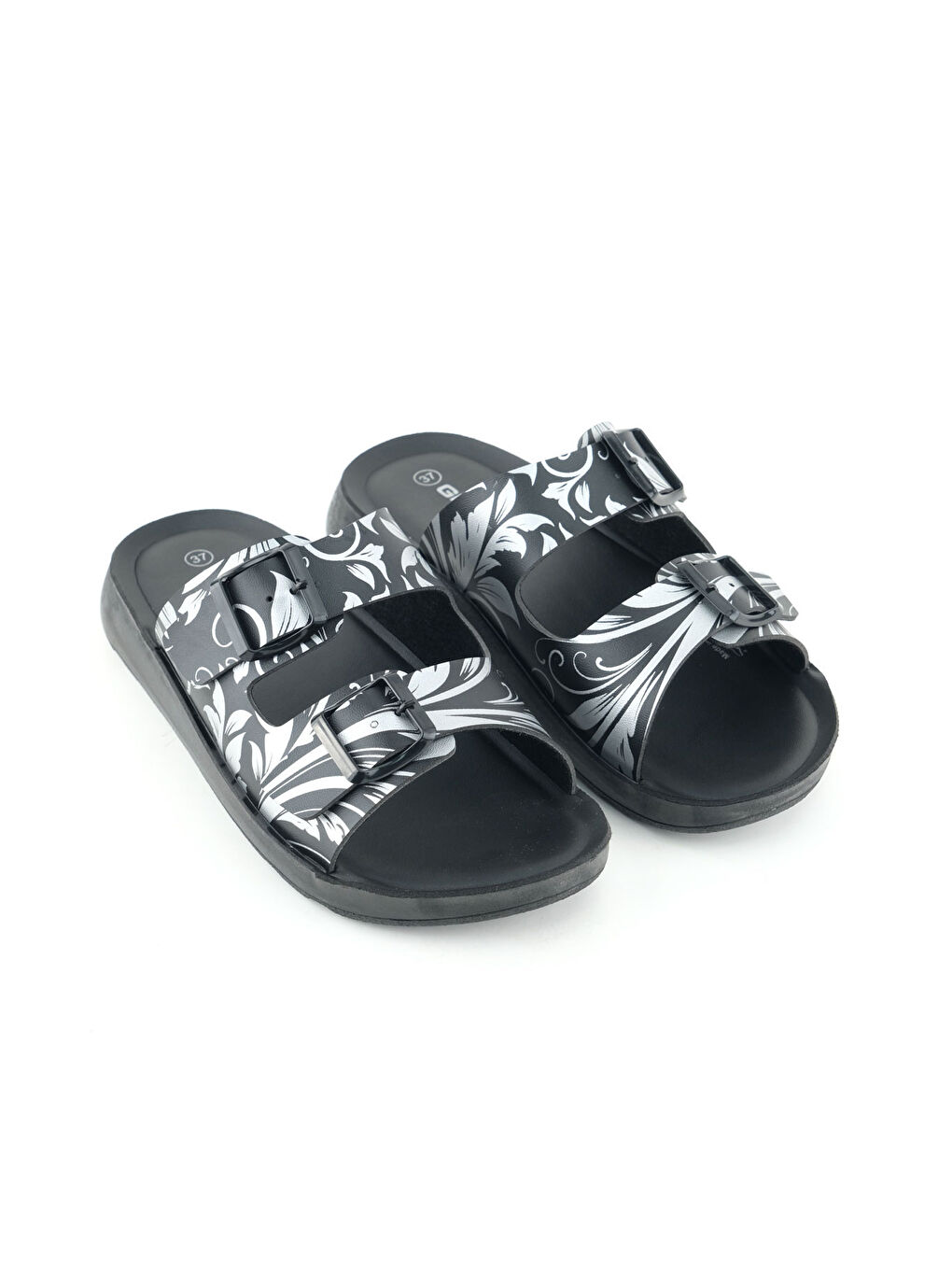 Siyah Kadın Yazlık Suni Deri Rahat Taban İki Toka Ayarlanabilir Günlük Terlik-2