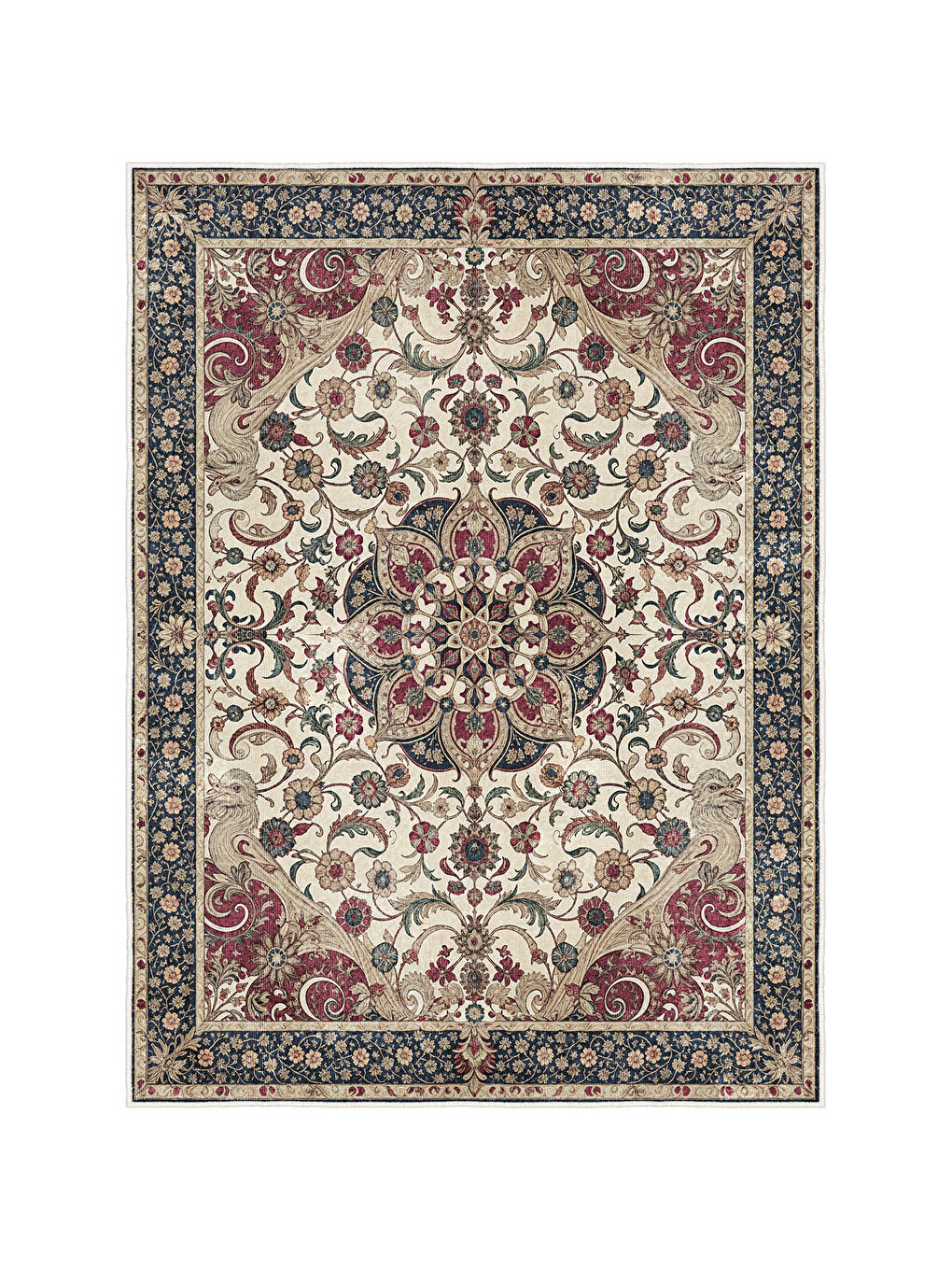 Bej Dekoratif Özel Tasarım Yıkanabilir İnce Kaymaz Tabanlı Modern Halı KECE FR17