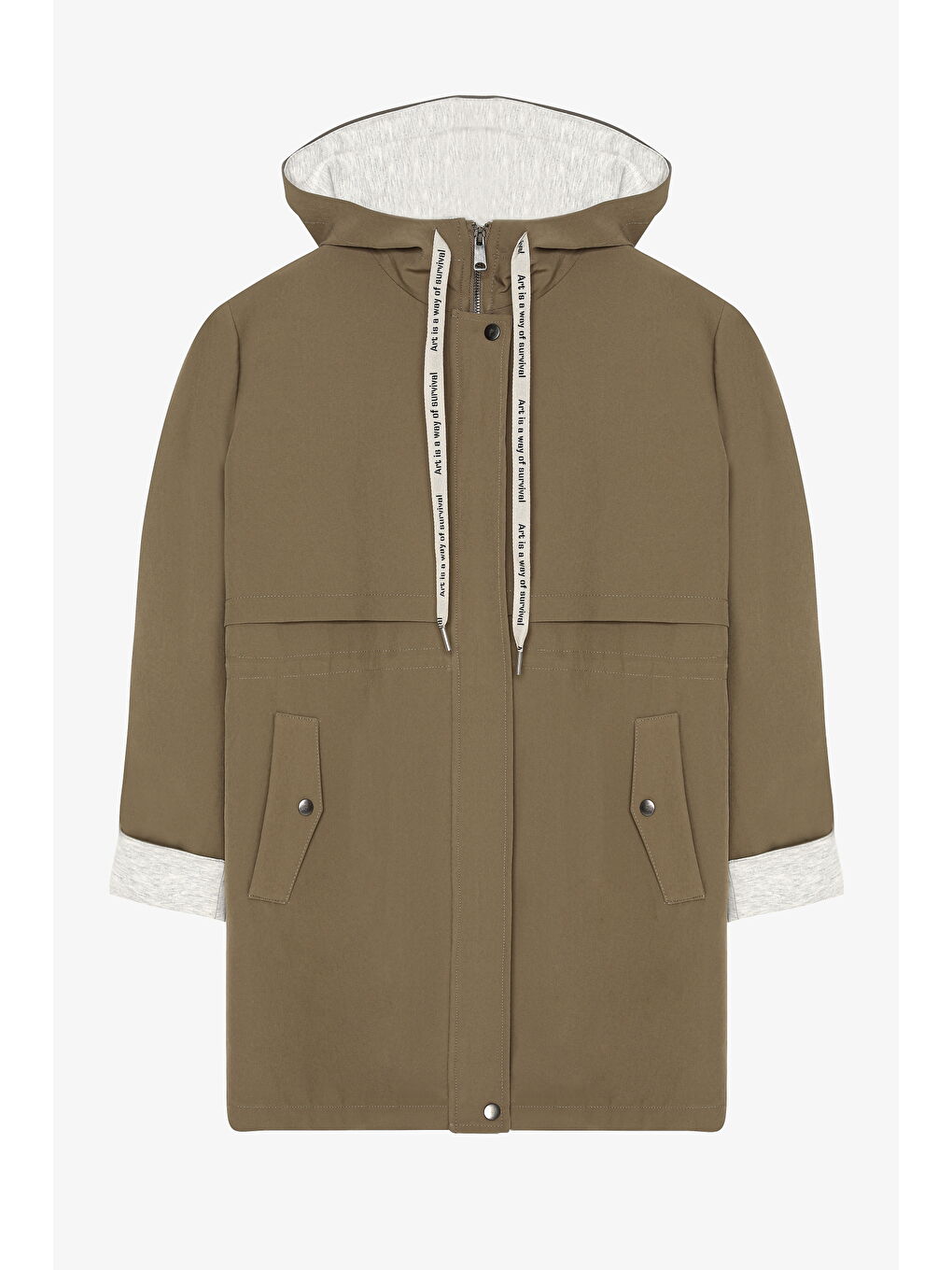 Kapüşonlu Fermuarlı Trençkot Haki-1