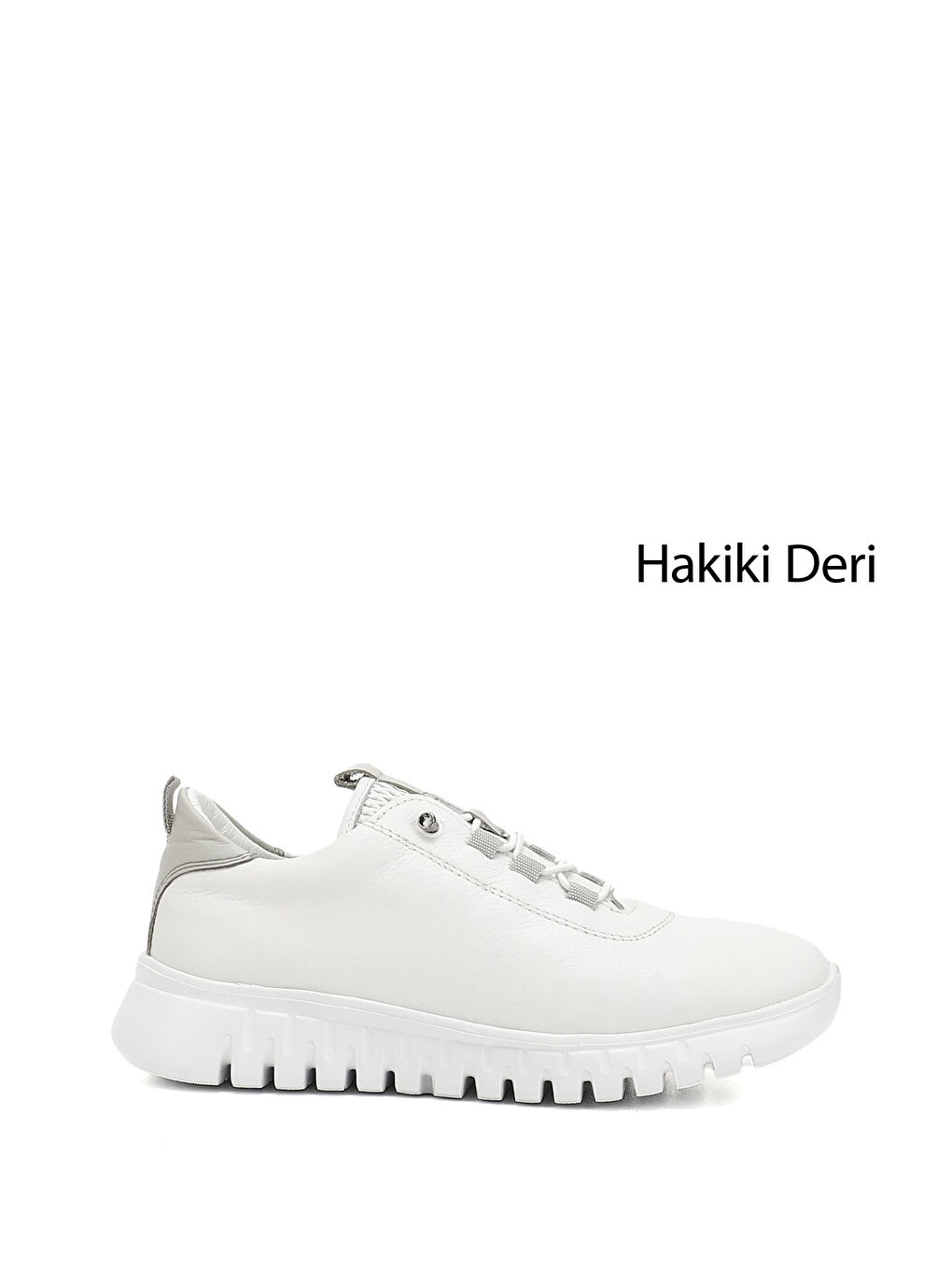 Beyaz Kadın BEYAZ-AÇIK GRİ Lastik Bağcıklı Hakiki Deri Sneaker