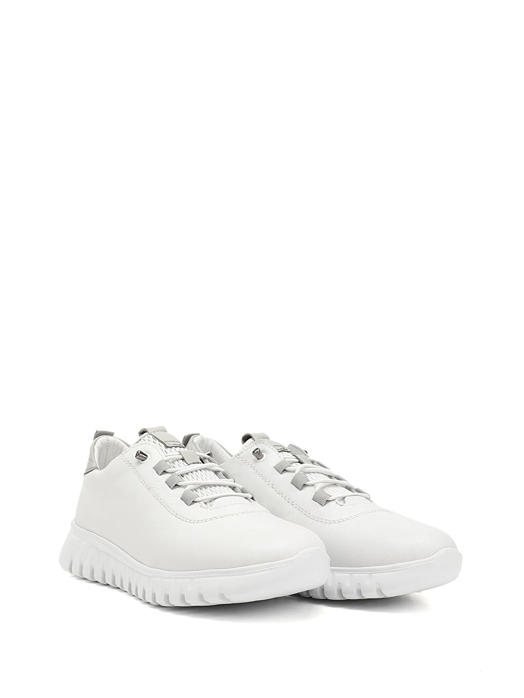 Beyaz Kadın BEYAZ-AÇIK GRİ Lastik Bağcıklı Hakiki Deri Sneaker-1