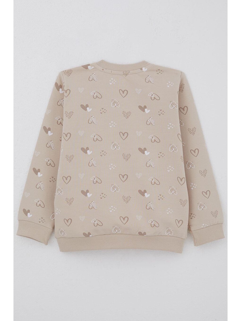 Kız Çocuk Sweatshirt Kalp Desenli Yazı Baskılı Bej (1.5-5 Yaş)-1