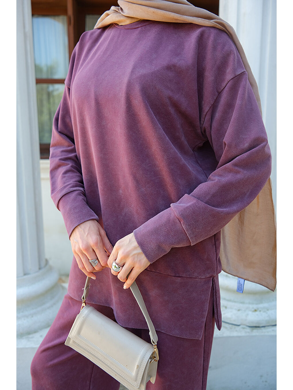 Kadın Yırtmaç Detay Yıkama Takım Bordo-4