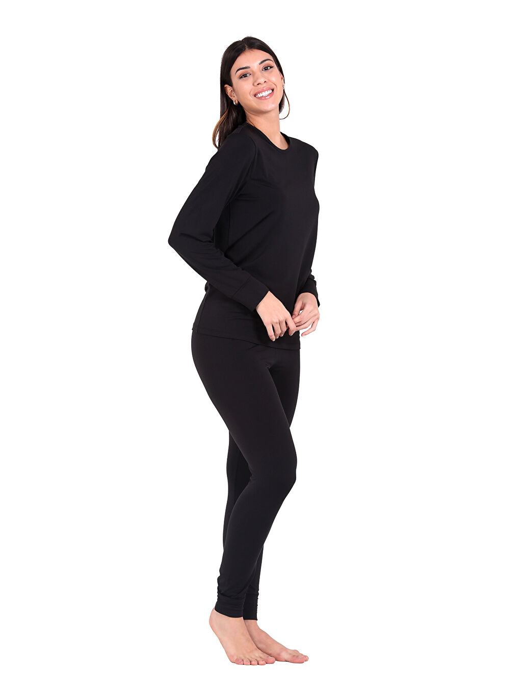 Siyah Microfiber Şardonlu Termal İçlik Set Kadın SİYAH-3