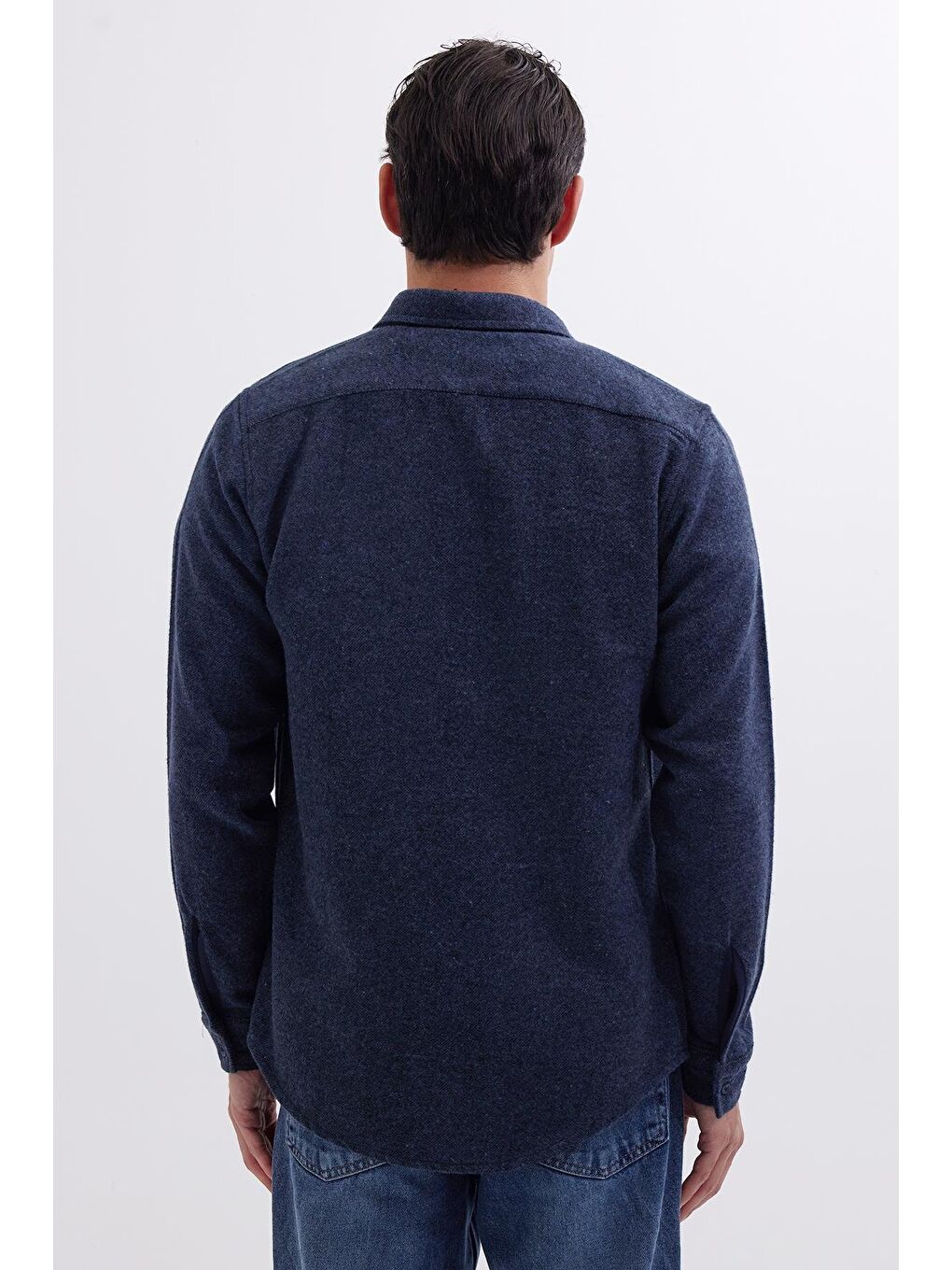 Erkek Slim Fit Dar Kesim Uzun Kollu Düz Kışlık Oduncu Lacivert Gömlek-6