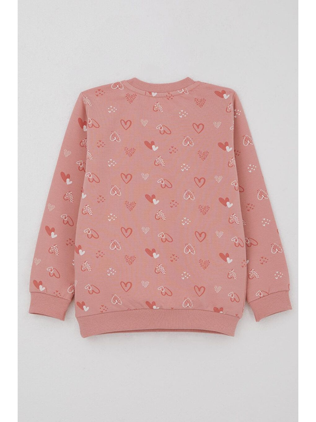 Pembe Kız Çocuk Sweatshirt Kalp Desenli Yazı Baskılı Gülkurusu (1.5-5 Yaş)-1