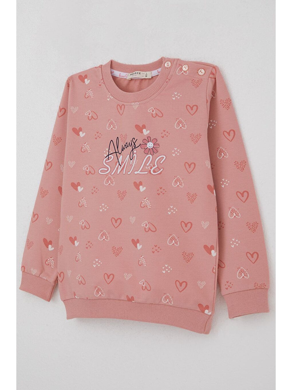 Pembe Kız Çocuk Sweatshirt Kalp Desenli Yazı Baskılı Gülkurusu (1.5-5 Yaş)-2