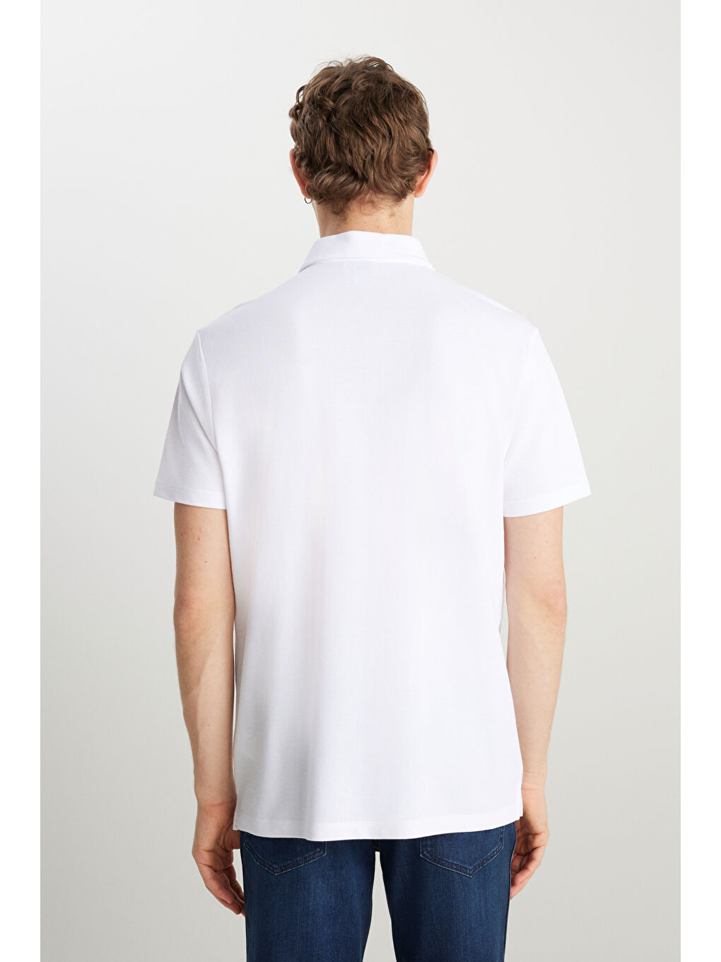 Regular Fit Normal Kesim Beyaz Polo Yaka Tişört-4