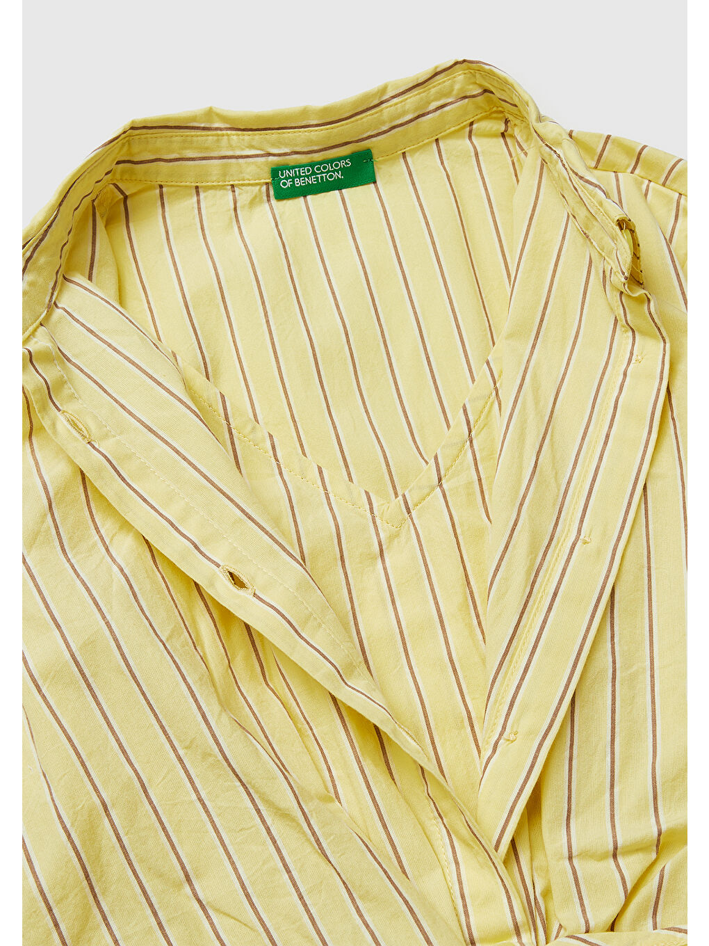 Kız Çocuk Sarı Beli Kuşaklı Çizgili Gömlek Yaka Elbise-2